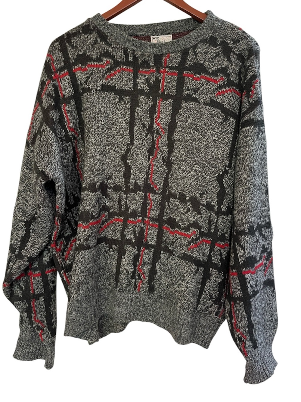 VINTAGE AITCH ABSTRACT ACRYLIC KNIT SWEATER BLACK RED SIZE MEDIUM